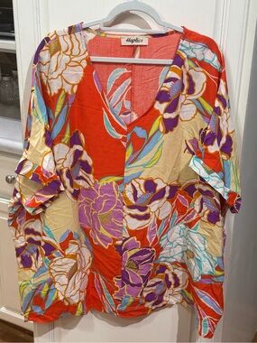 Haptics Red Floral V-Neck Tunic